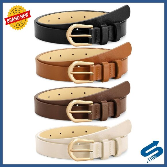 4 Pack Thin Leather Belts Skinny Waist Gold Buckle Women\'s Fashion main image 7